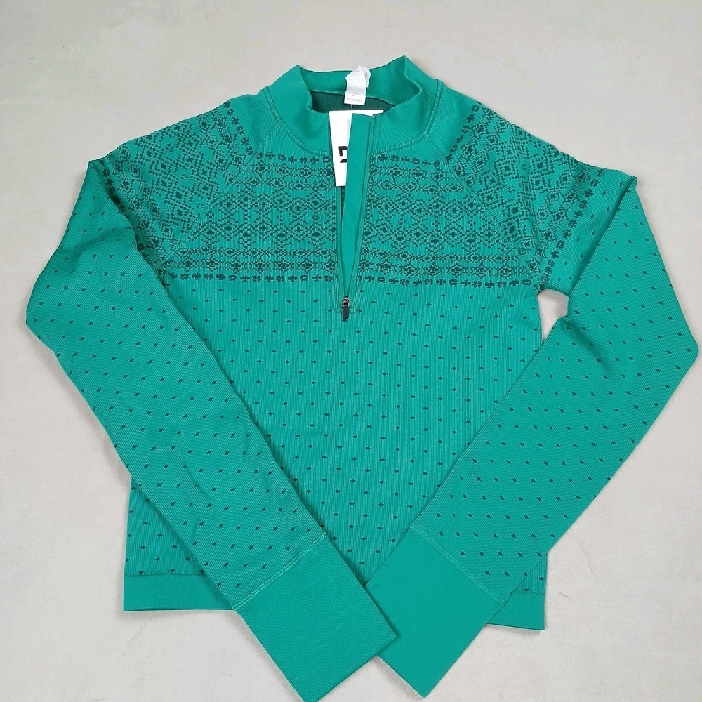 NWT DSG 1/4 Zip Small Seamless Green Fair Isle Workout Shirt Long Sleeve Women's
